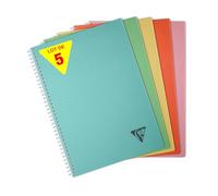 Clairefontaine 327116Cpack Collection Linicolor ESSENCE Lot de 5 Cahiers à Spirale - A4 21x29,7 cm - 180 Pages Grands Carreaux - Papier Blanc 90 g - Couverture Polypro Transparent Couleurs Aléatoires
