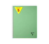 Clairefontaine 327121Cpack Collection Linicolor ESSENCE Lot de 5 Cahiers à Spirale - A4 21x29,7 cm - 180 Pages Petits Carreaux - Papier Blanc 90 g - Couverture Polypro Transparent - Vert Sauge