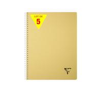 Clairefontaine 327122Cpack Collection Linicolor ESSENCE Lot de 5 Cahiers à Spirale - A4 21x29,7 cm - 180 Pages Petits Carreaux - Papier Blanc 90 g - Couverture Polypro Transparent - Jaune Paille