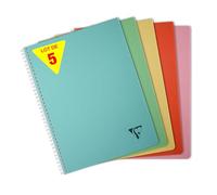Clairefontaine 327126Cpack Collection Linicolor ESSENCE Lot de 5 Cahiers à Spirale - A4 21x29,7cm - 180 Pages Petits Carreaux - Papier Blanc 90 g - Couverture Polypro Transparent - Couleurs Aléatoires