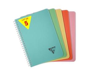 Clairefontaine 327506Cpack Collection Linicolor ESSENCE Lot de 5 Carnets à Spirale - A5 14,8x21cm - 180 Pages Petits Carreaux - Papier Blanc 90 g - Couverture Polypro Transparent - Couleurs Aléatoires