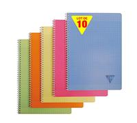 Clairefontaine 328115C Collection Linicolor Fresh Lot de 10 Cahiers à Spirale - A4 21x29,7 cm - 100 Pages Grands Carreaux - Papier Blanc 90 g - Couverture Polypro Transparent - Couleurs Aléatoires