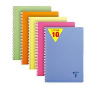 Clairefontaine 328125C Collection Linicolor Fresh Lot de 10 Cahiers à Spirale - A4 21x29,7 cm - 100 Pages Petits Carreaux - Papier Blanc 90 g - Couverture Polypro Transparent - Couleurs Aléatoires