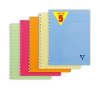Clairefontaine 328316C Collection Linicolor Fresh Lot de 5 Cahiers à Spirale - 24x32 cm - 180 Pages Grands Carreaux - Papier Blanc 90 g - Couverture Polypro Transparent - Couleurs Aléatoires