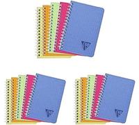 Clairefontaine 328425C Collection Linicolor Fresh Un Carnet à Spirale - 9x14 cm - 100 Pages Petits Carreaux - Papier Blanc 90 g - Couverture Polypro Transparent - Couleur Aléatoire, Paquet de 3