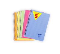 Clairefontaine 328546C Collection Linicolor Fresh Lot de 5 Carnets à Spirale - A5 14,8x21 cm - 180 Pages Lignées - Papier Blanc 90 g - Couverture Polypro Transparent - Couleurs Aléatoires
