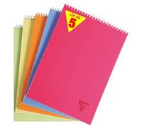 Clairefontaine 328635C Collection Linicolor Fresh Lot de 5 Blocs à Spirale en-Tête - A4 21x29,7 cm - 160 Pages Détachables Petits Carreaux - Papier Blanc 90g - Couverture Polypro - Couleurs Aléatoires