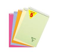 Clairefontaine 328645C Collection Linicolor Fresh Lot de 5 Blocs à Spirale en-Tête - A5 14,8x21 cm - 160 Pages Détachables Petits Carreaux - Papier Blanc 90g - Couverture Polypro - Couleurs Aléatoires