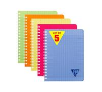 Clairefontaine 328716C Collection Linicolor Fresh Lot de 5 Cahiers à Spirale - 17x22 cm - 180 Pages Grands Carreaux - Papier Blanc 90 g - Couverture Polypro Transparent - Couleurs Aléatoires