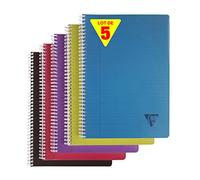 Clairefontaine 329146C Collection Linicolor Intensive Lot de 5 Cahiers à Spirale - A4 21x29,7 cm - 180 Pages Lignées avec Marge - Papier Blanc 90 g - Couverture Polypro - Couleurs Aléatoires Intensive