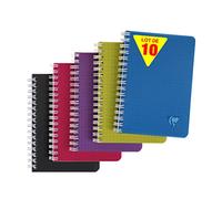 Clairefontaine 329526C Collection Linicolor Intensive Lot de 10 Carnets à Spirale - 9x14 cm - 100 Pages Lignées - Papier Blanc 90 g - Couverture Polypro Transparent - Couleurs Aléatoires Intensive