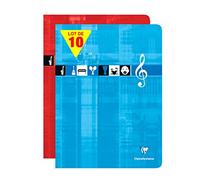 Clairefontaine 3307C Lot de 10 Cahiers Agrafés de Musique et Chants - 24x32 cm - 48 Pages Grands Carreaux et Portées - Papier Blanc 90 g - Couverture Carte Pelliculée - Couleurs Aléatoires