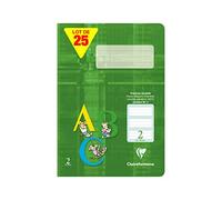 Clairefontaine 331552C - Paquet de 25 cahiers, idéal pour l'école, DIN A5 14,8x21 cm, réglure 2 verte spéciale pour la 2ème année scolaire, 32 pages, 90g, vert kaki, 1 paquet