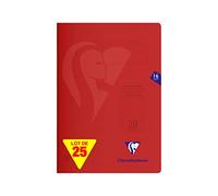 Clairefontaine 333228C - Paquet de 25 cahiers S'coolbook, idéal pour l'école, DIN A4, 32 pages, 90g, réglure 28 petits carreaux en continu avec marge, couverture en PP, rouge, 1 paquet