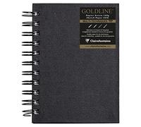 Clairefontaine 34258C Carnet Spiralé Goldline - 64 Feuilles Papier Dessin Blanc - A6 10,5x14,8 cm 140g - Format Portrait - Couverture Rigide Noire Imitation Toile