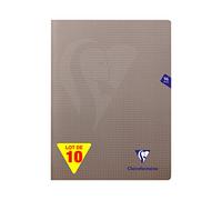 Clairefontaine 363362C Un Lot de 10 Cahiers Agrafés Mimesys Gris - 24x32 cm - 96 Pages Petits Carreaux - Papier Blanc 90 g - Couverture Polypro