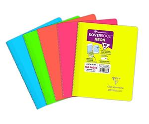 Clairefontaine 366623C Un Carnet à Spirale Koverbook Neon - A5 14,8x21 cm - 160 Pages Petits Carreaux - Papier Blanc 90 g - Couverture Polypro Opaque - Couleur Aléatoire
