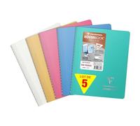 Clairefontaine 366741C Lot de 5 Carnets à Spirale Koverbook Silver - A5 14,8x21 cm - 160 Pages Lignées - Papier Blanc 90 g - Couverture Polypro Opaque - Couleur Aléatoire