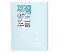 Cahier reliure intégrale enveloppante Koverbook A4 160 pages ligné + marge couverture polypropylène transparent - Bleu givré/Corail