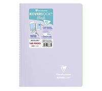 Cahier reliure intégrale enveloppante Koverbook A4 160 pages ligné + marge couverture polypropylène transparent - Lilas/Vert tilleul