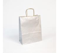 Clairefontaine Sacs kraft lisse 22x10x27 cm – Paquet 25 – 100 g – Argent – Poignées torsadées