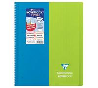 Cahier reliure intégrale enveloppante Koverbook TWIN A4+ 80 pages grands carreaux + 80 pages petits carreaux détachables perforé 4 trous couverture polypropylène bicolore - Assortis