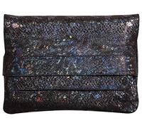 Clairefontaine 410011C - Sac à main Pochette en Véritable Cuir d'Agneau Irisé, Céleste Noir brillant