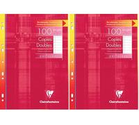 Clairefontaine 4725C Un Étui de Copies doubles Perforées - A4 21x29,7 cm - 100 Pages Lignées avec Marge - Papier Blanc 90 g - Étui Réutilisable (Lot de 2)