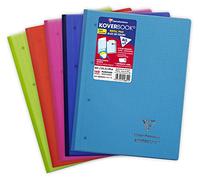Bloc de cours agrafé grand côté Koverbook A4+ 160 pages détachables perforé 4 trous petits carreaux + marge couverture polypropylène transparent - Assortis