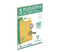 Clairefontaine 517450C - Paquet de 5 Pochettes Kraft Armé Brun C4-229x324 mm avec Soufflet de 30 mm - Auto-Adhésives - 130g/m²