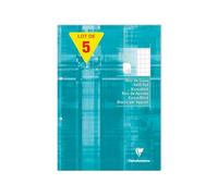 Clairefontaine 5810C - Lot de 5 Blocs de Cours Encollés Perforés Turquoise - A4 21x29,7 cm - 200 Pages Quadrillées 10x10 avec Marge - Papier Blanc 90 g - Couverture Cartonnée Pelliculée