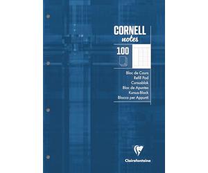 Clairefontaine 5819C Bloc de Cours "CORNELL notes" Encollé Perforé Bleu Pétrole - A4 21x29,7 cm - 200 Pages Grands Carreaux - Papier Blanc 90 g - Couverture Carte Pelliculée