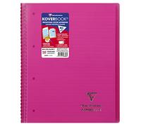 Cahier reliure intégrale enveloppante Koverbook A4+ 160 pages ligné + marge détachables perforé 4 trous couverture polypropylène transparent - Rose
