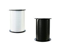 Clairefontaine 601729AMZC - un lot de 2 bobines de Ruban Bolduc Lisse - 500mx0,7 cm - Emballage cadeau, accessoire de décoration- Noir/Blanc