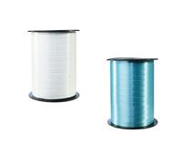 Clairefontaine 601737AMZC - un lot de 2 bobines de Ruban Bolduc Lisse - 500mx0,7 cm - Emballage cadeau, accessoire de décoration - Blanc/Turquoise