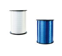 Clairefontaine 601763AMZC - un lot de 2 bobines de Ruban Bolduc Lisse - 500mx0,7 cm - Emballage cadeau, accessoire de décoration - Bleu/Blanc