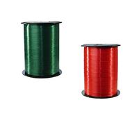 Clairefontaine 601774AMZC - un lot de 2 bobines de Ruban Bolduc Lisse - 500mx0,7 cm - Emballage cadeau, accessoire de décoration - Vert/Rouge