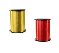 Clairefontaine 601775AMZC - un lot de 2 bobines de Ruban Bolduc Lisse - 500mx0,7 cm - Emballage cadeau, accessoire de décoration- Or/Rouge