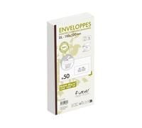 Paquet de 50 Enveloppes Forever 100% Recy L-110x220mm 80g Auto-Adhésives - 80g/m2 - Fenêtre Papier Cristal 45x100 (position 20/20) - Blanc