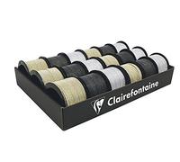 Clairefontaine 612697C - Un plateau de 18 Bobines de Ruban pailleté Glit 10mx10 mm, Couleurs Assorties Argent, Noir et Or