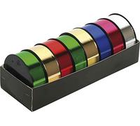 Clairefontaine 616100C - Un Plateau De 8 Rouleaux Métallisés De Ruban Bolduc Pour Emballage Cadeau - Couleurs Assorties : Rose, Argent, Vert, Bleu, Rouge - Dimensions : 10mx25mm - Emballage Cadeau