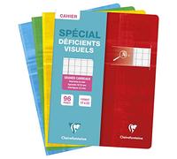 Clairefontaine Cahier piqué déficients visuels 17x22 cm 96 p. grands carreaux 2,5 mm assortis