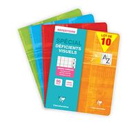 Clairefontaine 63799C Lot de 10 Répertoires Agrafés Déficients Visuels - 17x22 cm - 96 Pages Grands Carreaux Noirs Agrandis - Papier Blanc 90 g - Couverture Carte Pelliculée - Couleurs Aléatoires