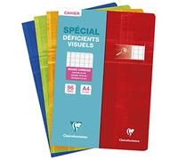 Clairefontaine Cahier piqué déficients visuels A4 96 p. grands carreaux 2,5 mm 10x10 - Assortis