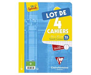 Clairefontaine 643361C - Lot 4 Cahiers Agrafés 24x32cm 96p GC 90g Pelliculé