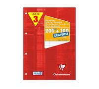 Clairefontaine 65818AMZC Lot de 3 Blocs de Cours Encollés Perforés - A4 21x29,7 cm - 200 Pages + 100 gratuites Lignées avec Marge - Papier Blanc 90 g - Couverture Carte Pelliculée