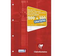 Clairefontaine 65818C Un Bloc de Cours Encollé Perforé Rouge Framboise - A4 21x29,7cm - 300 Pages (200 + 100 gratuites) Lignées avec Marge et Perforé 4 Trous - Papier 90g - Couverture Carte Pelliculée