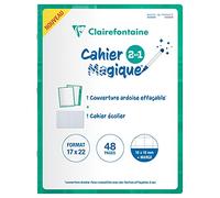 Cahier Magique couverture ardoise double-face effaçable piqué 17x22cm 48 pages quadrillé 10 x 10 + Marge - Vert émeraude