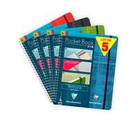 Clairefontaine 68566C Lot de 5 Cahiers à Spirale Pocket Book - A5+ 16x21 cm - 120 Pages Détachables Lignées avec 3 Intercalaires - Papier 90 g - Couverture Carte Pelliculée - Couleurs Aléatoires