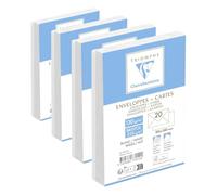 Clairefontaine 7701C - Combiné Triomphe comprenant 20 Enveloppes Blanches Doublés 90x140mm - Gommées - 130g/m² + 20 Cartes Bristol Blanches 82x128mm 220g/m² (Lot de 4)